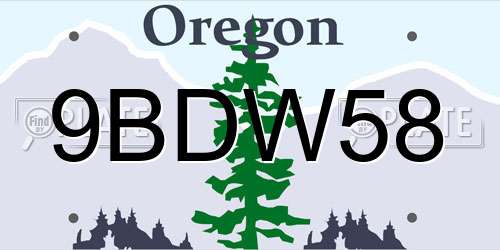 9BDW58 Oregon License Plate