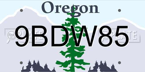 9BDW85 Oregon License Plate