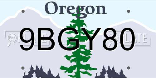 9BGY80 Oregon License Plate