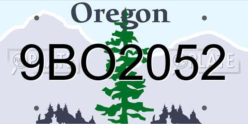9BO2052 Oregon License Plate