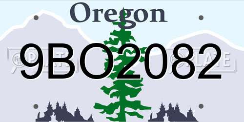 9BO2082 Oregon License Plate