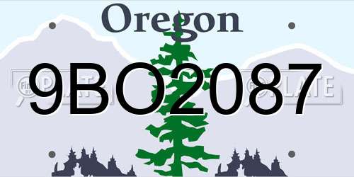 9BO2087 Oregon License Plate