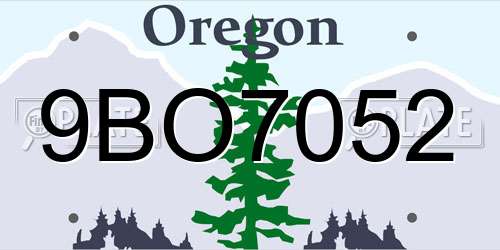 9BO7052 Oregon License Plate