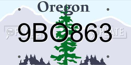 9BO863 Oregon License Plate