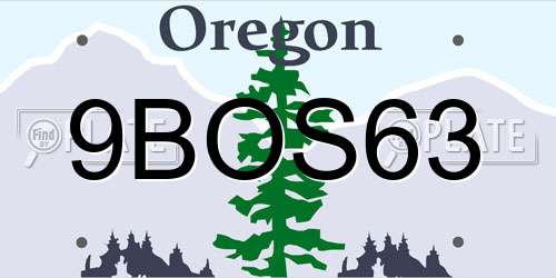 9BOS63 Oregon License Plate