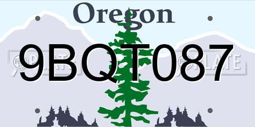 9BQT087 Oregon License Plate
