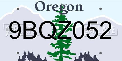 9BQZ052 Oregon License Plate