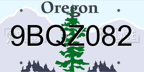 9BQZ082 Oregon License Plate