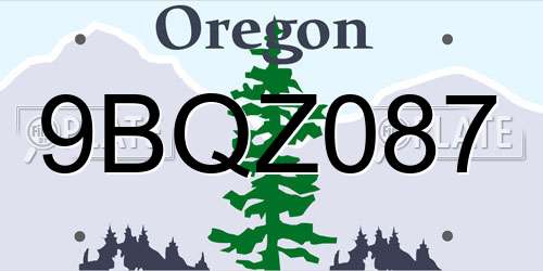 9BQZ087 Oregon License Plate