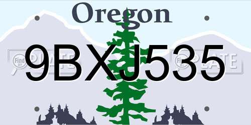 9BXJ535 Oregon License Plate