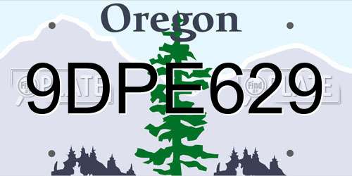 9DPE629 Oregon License Plate