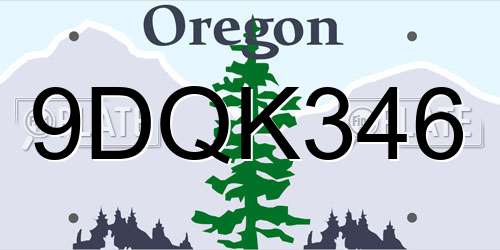 9DQK346 Oregon License Plate
