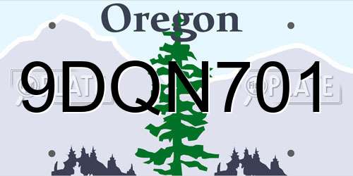 9DQN701 Oregon License Plate