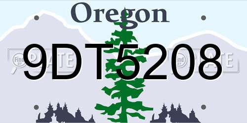 9DT5208 Oregon License Plate