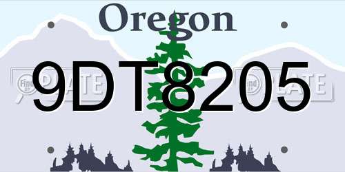 9DT8205 Oregon License Plate