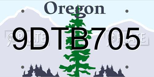 9DTB705 Oregon License Plate