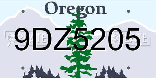 9DZ5205 Oregon License Plate