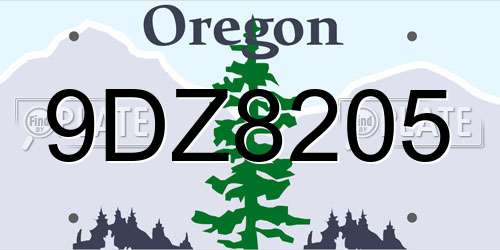9DZ8205 Oregon License Plate