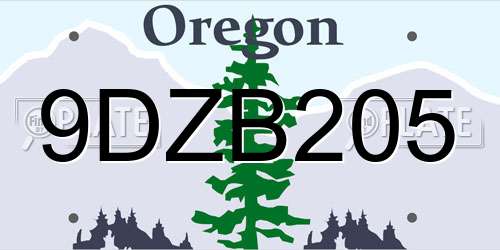 9DZB205 Oregon License Plate