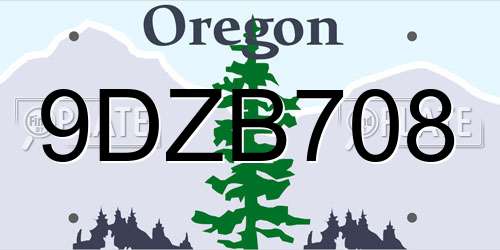 9DZB708 Oregon License Plate