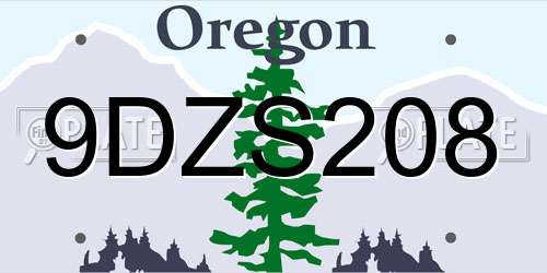 9DZS208 Oregon License Plate