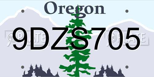 9DZS705 Oregon License Plate
