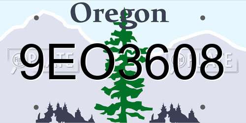 9EO3608 Oregon License Plate