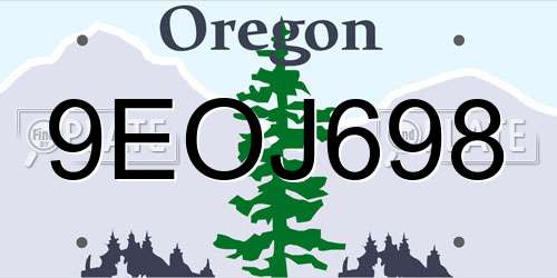 9EOJ698 Oregon License Plate