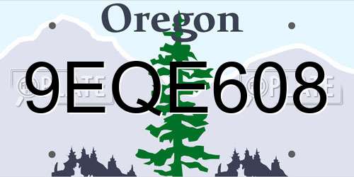 9EQE608 Oregon License Plate
