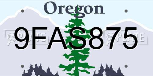 9FAS875 Oregon License Plate