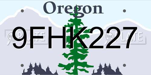 9FHK227 Oregon License Plate