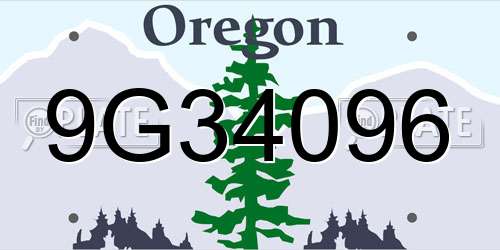 9G34096 Oregon License Plate