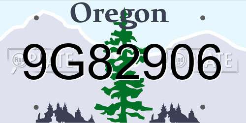 9G82906 Oregon License Plate