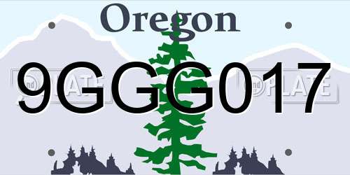 9GGG017 Oregon License Plate