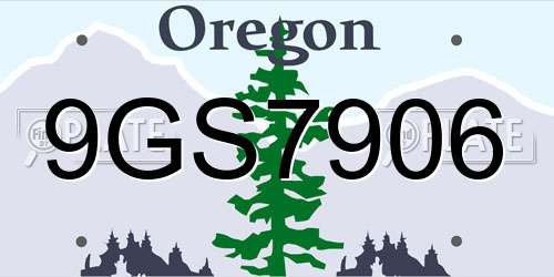 9GS7906 Oregon License Plate