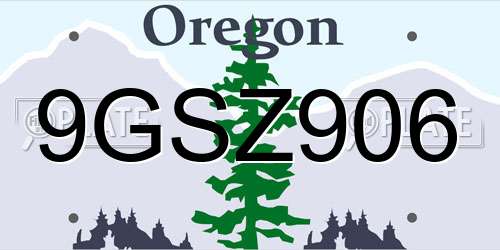 9GSZ906 Oregon License Plate