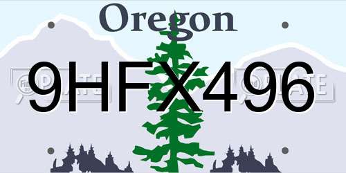 9HFX496 Oregon License Plate