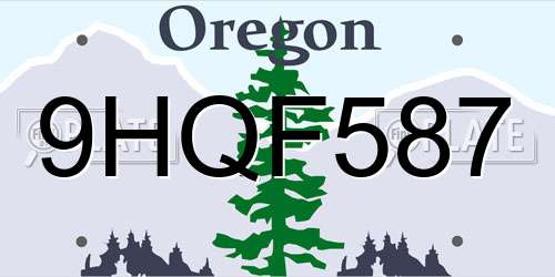 9HQF587 Oregon License Plate