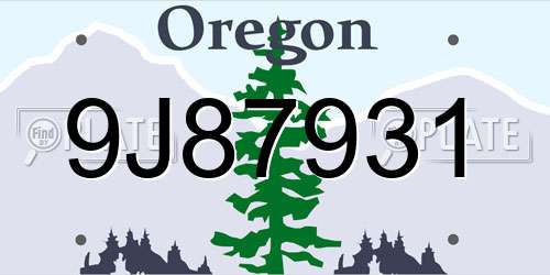 9J87931 Oregon License Plate