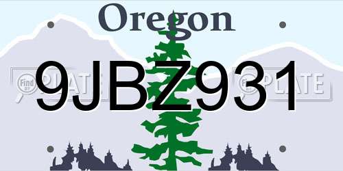 9JBZ931 Oregon License Plate