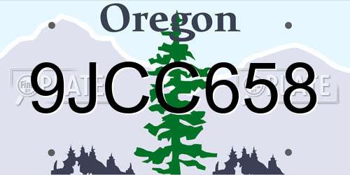 9JCC658 Oregon License Plate