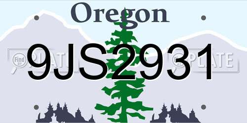 9JS2931 Oregon License Plate