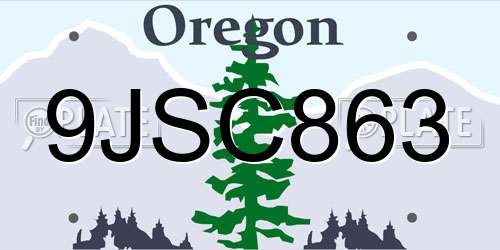 9JSC863 Oregon License Plate