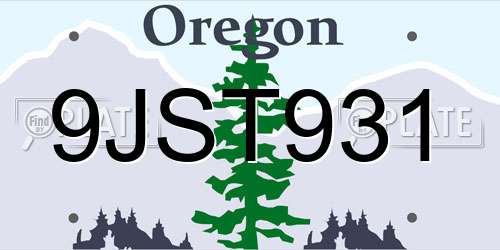 9JST931 Oregon License Plate