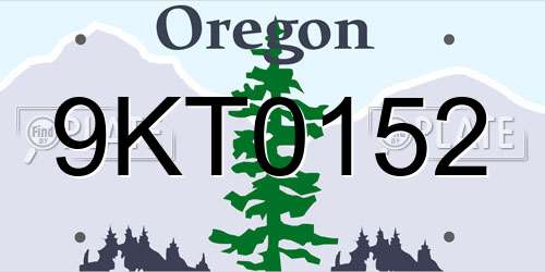 9KT0152 Oregon License Plate