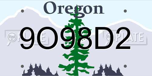 9O98D2 Oregon License Plate