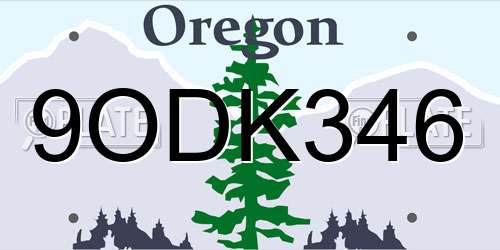 9ODK346 Oregon License Plate