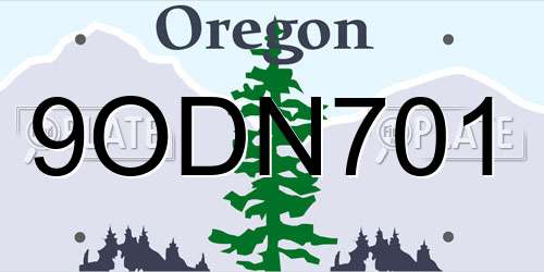 9ODN701 Oregon License Plate