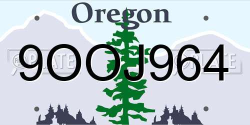9OOJ964 Oregon License Plate