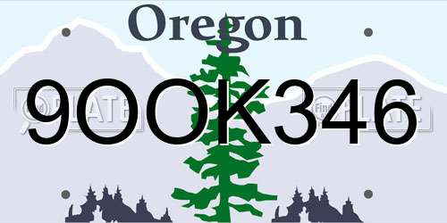 9OOK346 Oregon License Plate